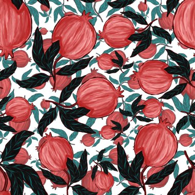 Nar ile yaratıcılığı kusursuz desen. Yağlı boya etkisi. Parlak yaz baskısı. Her amaç için harika bir tasarım