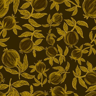 Nar ile yaratıcılığı kusursuz desen. Yağlı boya etkisi. Parlak yaz baskısı. Her amaç için harika bir tasarım