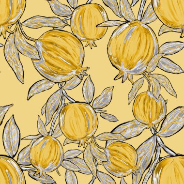 Nar ile yaratıcılığı kusursuz desen. Yağlı boya etkisi. Parlak yaz baskısı. Her amaç için harika bir tasarım