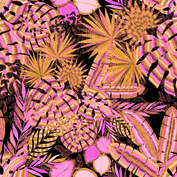Современный Абстрактный Бесшовный Рисунок Творческими Красочными Тропическими Листьями Пятнами Леопарда — стоковое фото