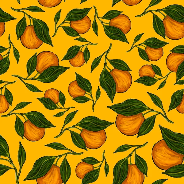 Patrón Creativo Sin Costuras Con Naranjas Efecto Pintura Óleo Estampado — Foto de Stock