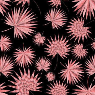 Yaratıcı renkli tropikal yaprakları olan modern, soyut, pürüzsüz desen. Geçmişe dönük parlak yaz geçmişi. Orman yaprakları çizimi. Mayo botanik tasarımı. Antika egzotik baskı.