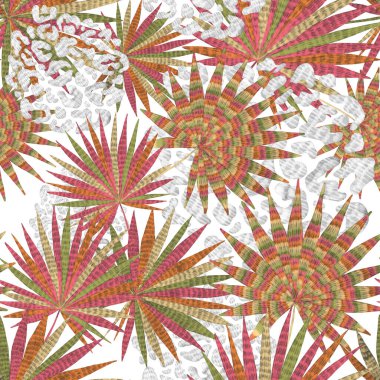 Yaratıcı renkli tropikal yaprakları ve leopar benekleri olan modern soyut ve pürüzsüz desen. Geçmişe dönük parlak yaz geçmişi. Orman yaprakları çizimi. Mayo botanik tasarımı. Antika egzotik baskı.