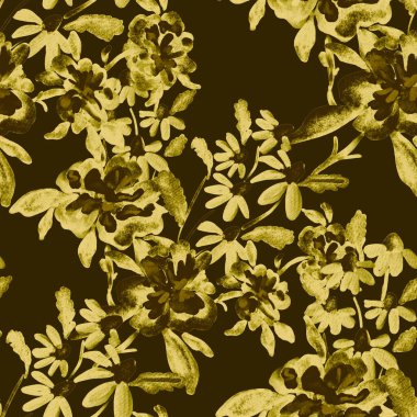 Bahar çiçekleriyle suluboya kusursuz desen. Klasik botanik çizimi. Her türlü tasarım için zarif bir dekorasyon. Renkli ve soyut çiçekli moda baskısı. Suluboya dokusu.