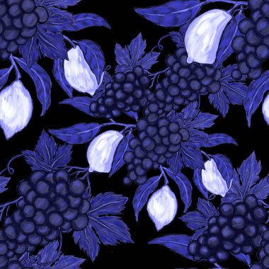 Meyveli, limonlu, portakallı, üzümlü ve narlı yaratıcı kusursuz desen. Yağlı boya etkisi. Parlak yaz baskısı. Her amaç için harika bir tasarım