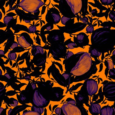 Meyveli, limonlu, portakallı, üzümlü ve narlı yaratıcı kusursuz desen. Yağlı boya etkisi. Parlak yaz baskısı. Her amaç için harika bir tasarım