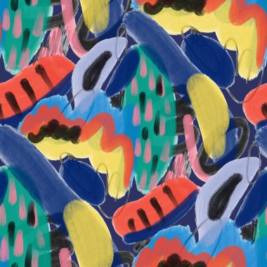 Suluboya, soyut, kusursuz desen. Parlak el yapımı elementlerle yaratıcı doku. Soyut renkli yazdırma.