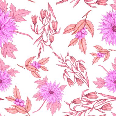 Çiçek buketli suluboya desenli. Klasik botanik çizimi. Her türlü tasarım için zarif bir dekorasyon. Renkli ve soyut çiçekli moda baskısı. Suluboya dokusu.