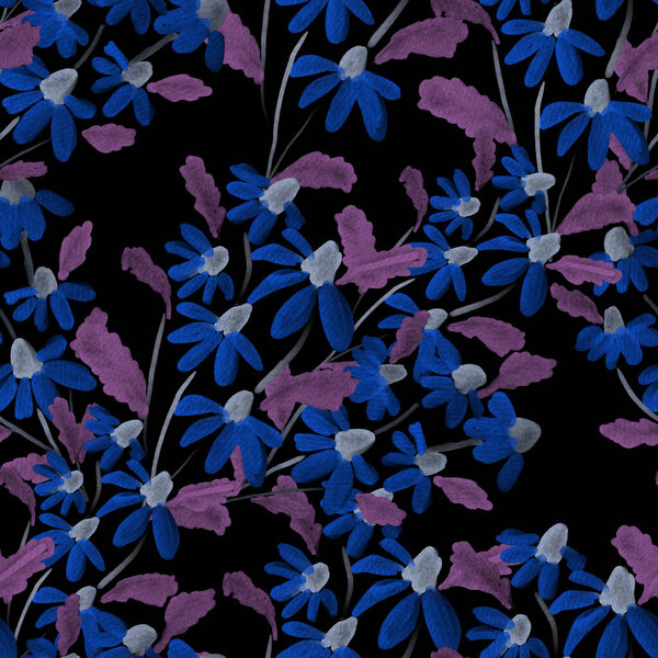 Watercolor seamless pattern with spring floral bouquets. Vintage botanical illustration. Elegant decoration for any kind of a design. Fashion print with colorful abstract flowers. Watercolor texture.