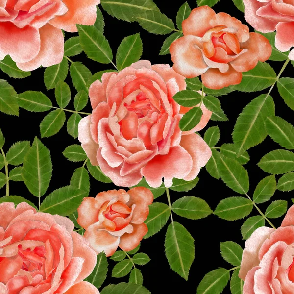 Padrão Sem Costura Aquarela Com Rosas — Fotografia de Stock