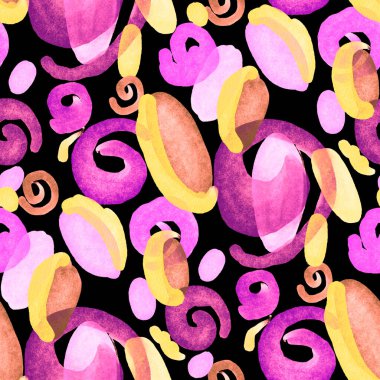 Suluboya, soyut, kusursuz desen. Parlak el yapımı elementlerle yaratıcı doku. Soyut renkli yazdırma.