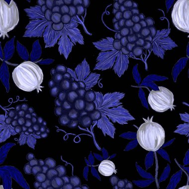 Meyveli, limonlu, portakallı, üzümlü ve narlı yaratıcı kusursuz desen. Yağlı boya etkisi. Parlak yaz baskısı. Her amaç için harika bir tasarım