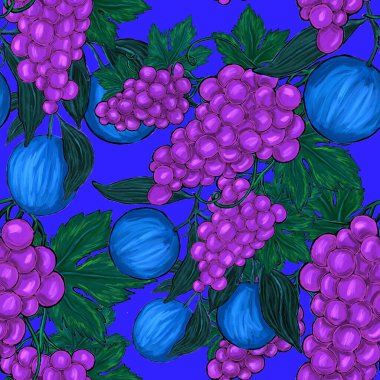 Meyveli, limonlu, portakallı, üzümlü ve narlı yaratıcı kusursuz desen. Yağlı boya etkisi. Parlak yaz baskısı. Her amaç için harika bir tasarım