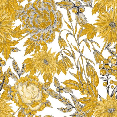 Çiçek buketli suluboya desenli. Klasik botanik çizimi. Her türlü tasarım için zarif bir dekorasyon. Renkli ve soyut çiçekli moda baskısı. Suluboya dokusu.