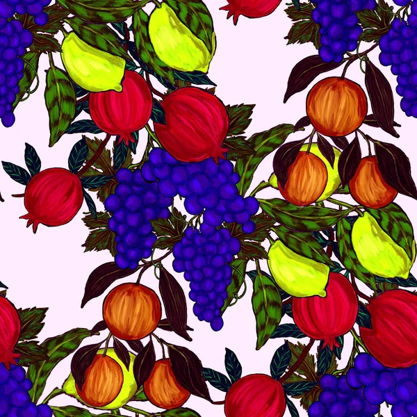 Motif Créatif Sans Couture Avec Des Fruits Citrons Oranges Raisins — Photo