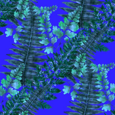 Eğrelti otu yapraklı suluboya desenli. Yaprak süsleme. Klasik botanik egzotik resim duvar kâğıdı.