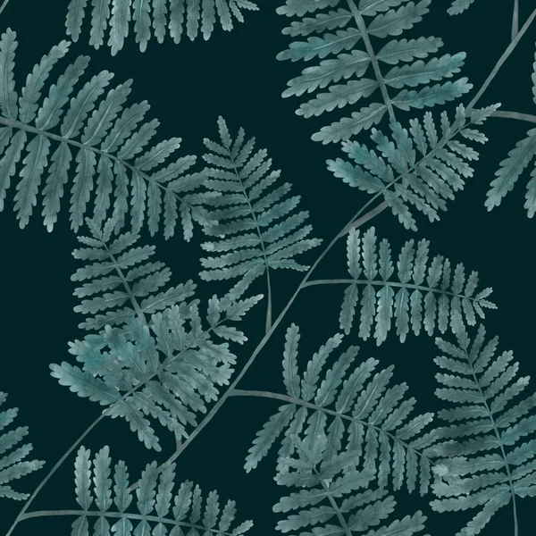 Watercolor Seamless Pattern Fern Leaves Foliage Decoration Vintage Botanical Exotic — 图库照片