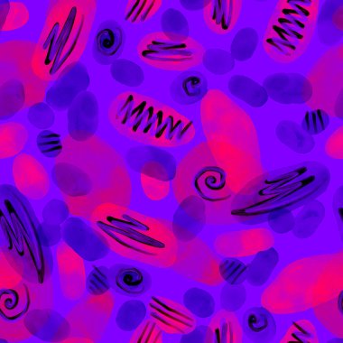 Suluboya, soyut, kusursuz desen. Parlak el yapımı elementlerle yaratıcı doku. Soyut renkli yazdırma.