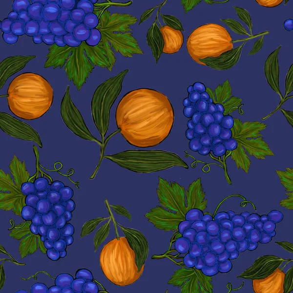 Creative Seamless Pattern Fruits Lemons Oranges Grapes Pomegranates Oil Paint — Stock Photo, Image