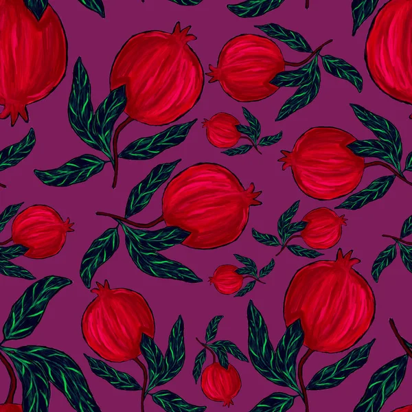 Creative Seamless Pattern Pomegranate Oil Paint Effect Bright Summer Print — Stock Photo, Image