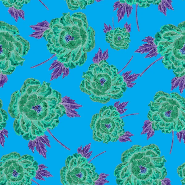 Acquerello Modello Senza Soluzione Continuità Con Mazzi Fiori Illustrazione Botanica — Foto Stock