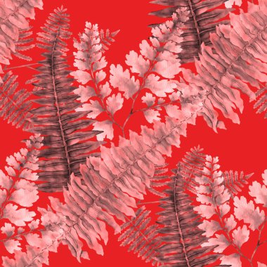 Eğrelti otu yapraklı suluboya desenli. Yaprak süsleme. Klasik botanik egzotik resim duvar kâğıdı.