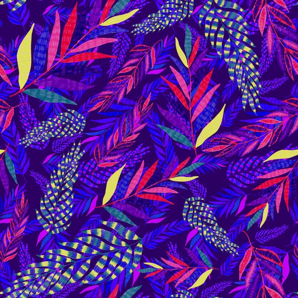 Padrão Abstrato Sem Costura Moderna Com Folhas Tropicais Coloridas Criativas — Fotografia de Stock