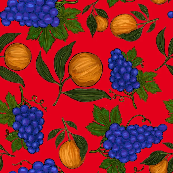 Creative Seamless Pattern Fruits Lemons Oranges Grapes Pomegranates Oil Paint — Stock Photo, Image