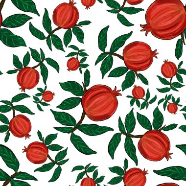 Nar ile yaratıcılığı kusursuz desen. Yağlı boya etkisi. Parlak yaz baskısı. Her amaç için harika bir tasarım