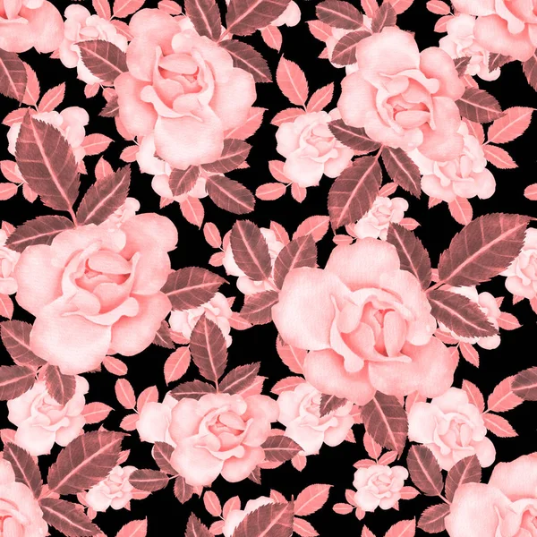 Akvarell Seamless Pattern Rózsákkal — Stock Fotó