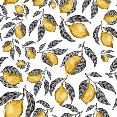Limonlu, yaratıcı, kusursuz desen. Yağlı boya etkisi. Parlak yaz baskısı. Her amaç için harika bir tasarım