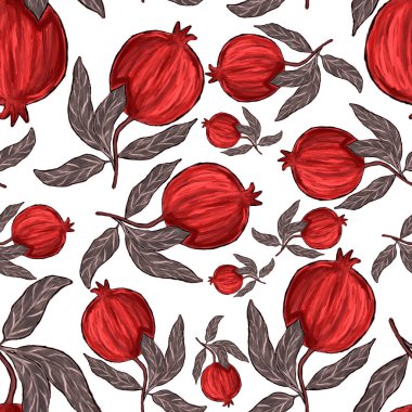 Nar ile yaratıcılığı kusursuz desen. Yağlı boya etkisi. Parlak yaz baskısı. Her amaç için harika bir tasarım