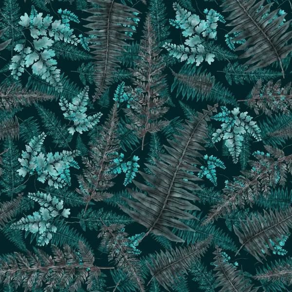 Watercolor Seamless Pattern Fern Leaves Foliage Decoration Vintage Botanical Exotic — 图库照片