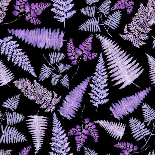 Υδατογραφία Χωρίς Ραφή Μοτίβο Φύλλα Φτέρης Διακόσμηση Φυλλώματος Vintage Βοτανική — Φωτογραφία Αρχείου