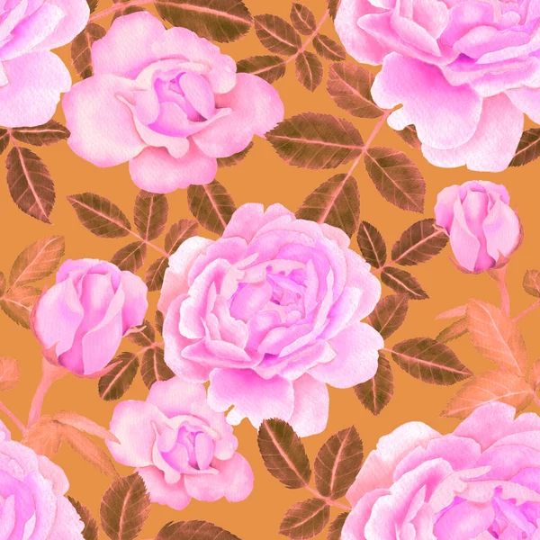 Akvarell Seamless Pattern Rózsákkal — Stock Fotó