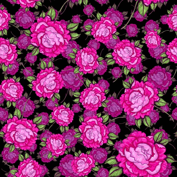 水彩缤纷的花束图案 古老的植物图解 精美的装饰为任何类型的设计 时尚印花与五彩缤纷的抽象花朵 水彩纹理 — 图库照片