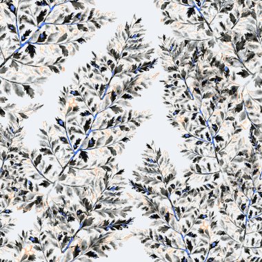 Eğrelti otu yapraklı suluboya desenli. Yaprak süsleme. Klasik botanik egzotik resim duvar kâğıdı.