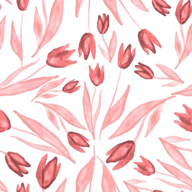 Bahar çiçekleriyle suluboya kusursuz desen. Klasik botanik çizimi. Her türlü tasarım için zarif bir dekorasyon. Renkli ve soyut çiçekli moda baskısı. Suluboya dokusu.