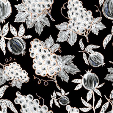 Meyveli, limonlu, portakallı, üzümlü ve narlı yaratıcı kusursuz desen. Yağlı boya etkisi. Parlak yaz baskısı. Her amaç için harika bir tasarım