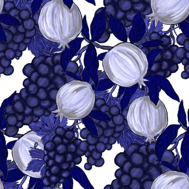 Meyveli, limonlu, portakallı, üzümlü ve narlı yaratıcı kusursuz desen. Yağlı boya etkisi. Parlak yaz baskısı. Her amaç için harika bir tasarım