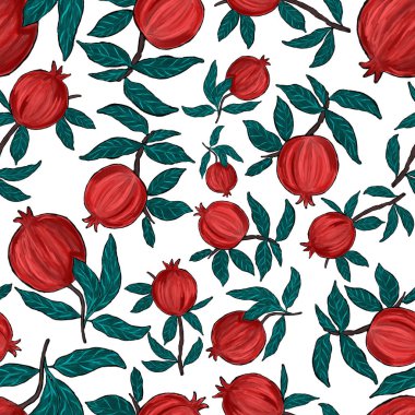 Nar ile yaratıcılığı kusursuz desen. Yağlı boya etkisi. Parlak yaz baskısı. Her amaç için harika bir tasarım