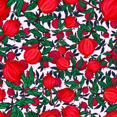 Nar ile yaratıcılığı kusursuz desen. Yağlı boya etkisi. Parlak yaz baskısı. Her amaç için harika bir tasarım