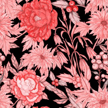 Çiçek buketli suluboya desenli. Klasik botanik çizimi. Her türlü tasarım için zarif bir dekorasyon. Renkli ve soyut çiçekli moda baskısı. Suluboya dokusu.