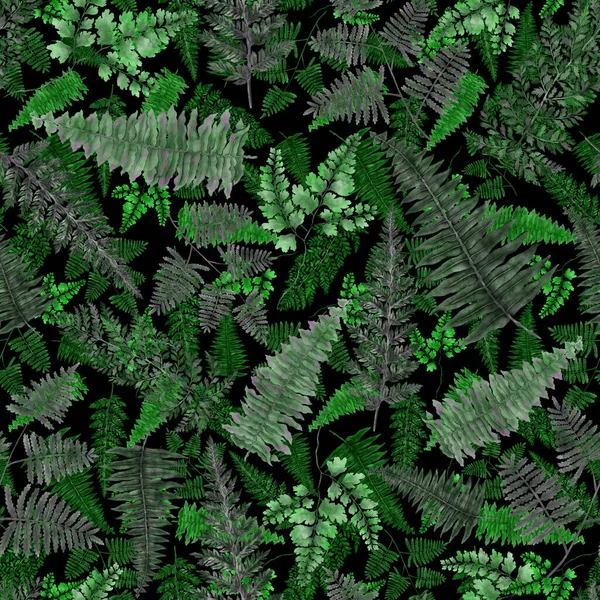 Watercolor Seamless Pattern Fern Leaves Foliage Decoration Vintage Botanical Exotic — Stockfoto