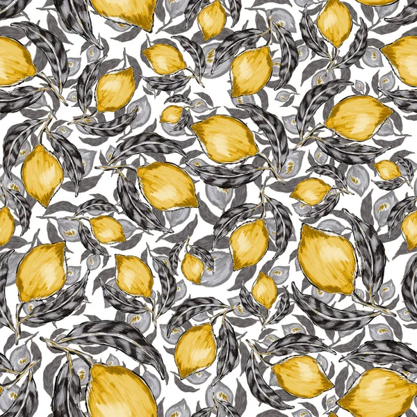 Creative Seamless Pattern Lemons Oil Paint Effect Bright Summer Print — Stock Photo, Image