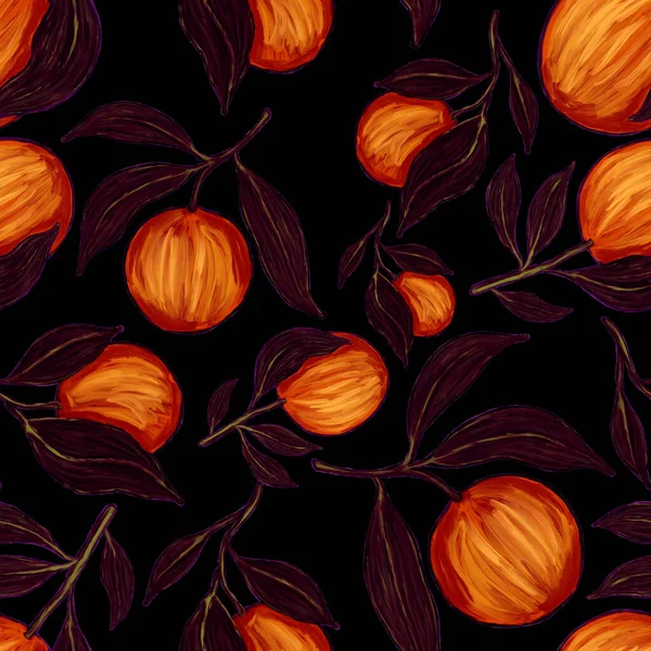 Креативный Бесшовный Узор Апельсинами Эффект Масляной Краски Яркий Летний Отпечаток — стоковое фото