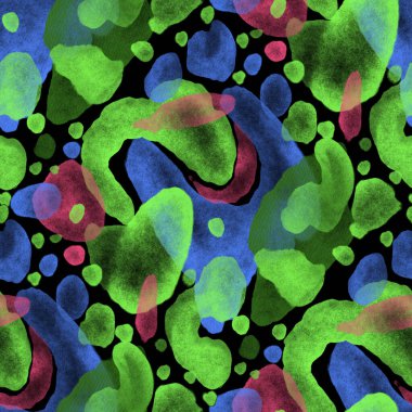 Suluboya, soyut, kusursuz desen. Parlak el yapımı elementlerle yaratıcı doku. Soyut renkli yazdırma.