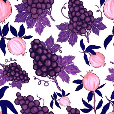 Meyveli, limonlu, portakallı, üzümlü ve narlı yaratıcı kusursuz desen. Yağlı boya etkisi. Parlak yaz baskısı. Her amaç için harika bir tasarım