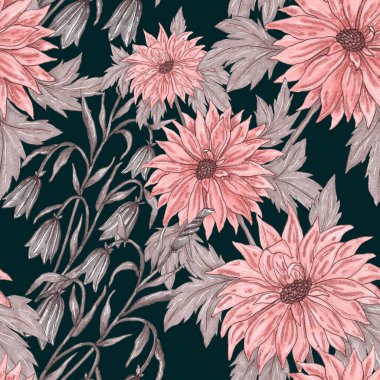 Çiçek buketli suluboya desenli. Klasik botanik çizimi. Her türlü tasarım için zarif bir dekorasyon. Renkli ve soyut çiçekli moda baskısı. Suluboya dokusu.