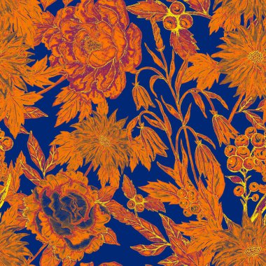 Çiçek buketli suluboya desenli. Klasik botanik çizimi. Her türlü tasarım için zarif bir dekorasyon. Renkli ve soyut çiçekli moda baskısı. Suluboya dokusu.